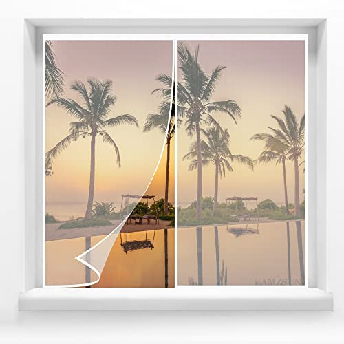 Zanzariera Finestra A Rullo 105x165cm Bianco Crittografia Tenda Anti Zanzare, Autoadesiva Traspirante ​Facile Da Installare per Porta Soggiorno Balcone Patio