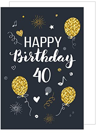 Edition Seidel Premium XXL Maxi Glückwunschkarte zum 40. Geburtstag mit Umschlag Format DIN A4. Geburtstagskarte Grußkarte Billet Happy Birthday Mann Frau Luftballons Gold (A4-GZ346-40)