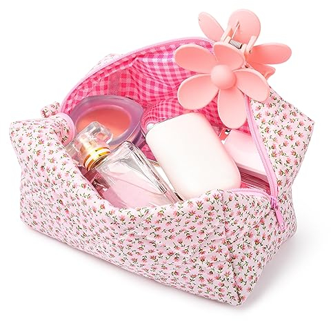 SOIDRAM Niedliche Kosmetiktasche, Ästhetisch, Groß, Reise-Kulturbeutel, Pink Ditsy, Small, S-Pink Ditsy Make-up-Tasche