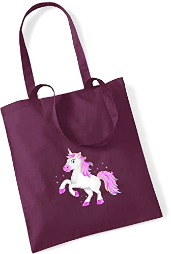 minimutz Jutebeutel bedruckt mit Einhorn | Stofftasche aus Baumwolle für Mädchen | Kinderbeutel Tragetasche für Krippe, Kindergarten, Schule | nachhaltig & umweltfreundlich (burgund)