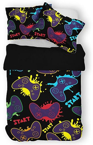 Zomer Bettwäsche 155 x 220 cm Spiele Gamer Motiv Bettbezug Set 3teilig Weich Mikrofaser Bettwäsche Deckenbezug - 1 Flauschige Bettbezug und 2 Kissenbezug 80x80cm
