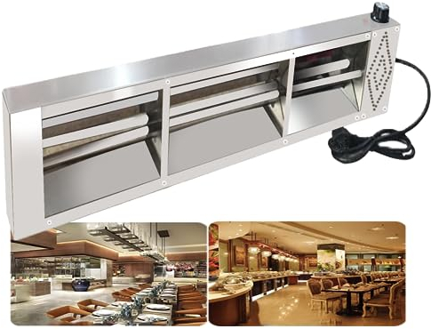 Wärmelampe für Speisen, Hängende Speisenwärmer Lampe, Edelstahl Infrarot Wärmelampe Küche für Essen, Lebensmittel Wärmelampe Buffet 30-85 ° C Einstellbare Temperatur(60 * 15 * 6,5 cm, 1 Stück)