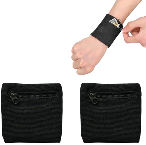 FSYXK 2 Stück Reißverschluss-Handgelenktasche, Sport, Fitness, Basketball, Armbänder, Schweißbänder, Laufen, Handgelenkwickel, Geldbörse Mit Reißverschlusstasche Für Schlüssel