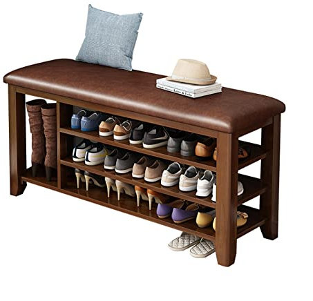 Schuhregal Schuhbank for den Eingangsbereich, 3-stufiges Schuhregal aus Holz, mit Leder gepolstert, multifunktionale Sitzbank zur Schuhaufbewahrung for Flur, Wohnzimmer, Schlafzimmer, Badezimmer Schuh