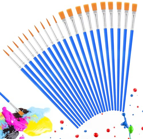 20 Pinceaux Peinture Acrylique, 10 Pinceaux Ronds et 10 Pinceaux Plats, Nylon Art Pinceaux Fin Stylos à Pointe Lisse Pinceaux Aquarelle pour Aquarelle, Acrylique, Gouache, Le Dessin et L'artisanat