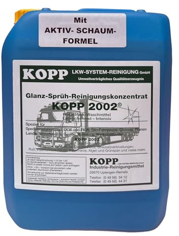 Glanz-Sprühreiniger KOPP 2002, 10-Liter Kanister mit Aktiv-Schaum | Reinigungskonzentrat 1:10 bis 1:50, Komplettreiniger für Truck LKW, Für Traktoren Landmaschinen Baumaschinen