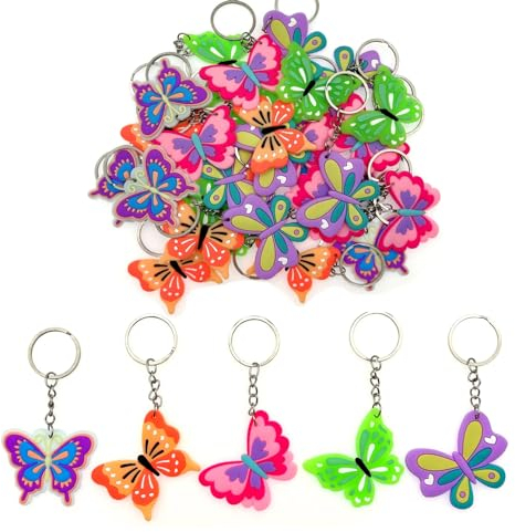 JZK 30 pezzi Set di portachiavi colorati a farfalla per bambini, mini portachiavi in gomma per bambini compleanno bomboniere, riempitivi per sacchetti per feste per bambini