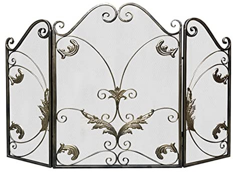 Funkenschutzgitter Kaminschutzgitter Von Scrollwork Design, 120×80cm, Used-Look-Antik-Finish, Schmiedeeiserner Mesh-Funkenflammenzaun für Die Wohnzimmerdekoration