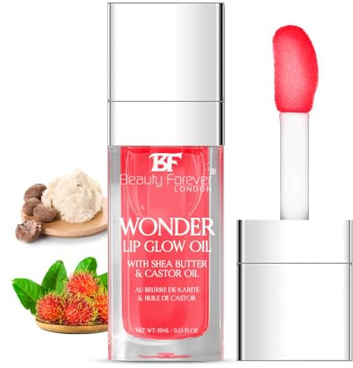 Beauty Forever Wonder Lip Glow Oil, & Lip Gloss, Tinting Lip Balm Hydrating & Nourishing Lipstick 6mls (02 Strawberry)