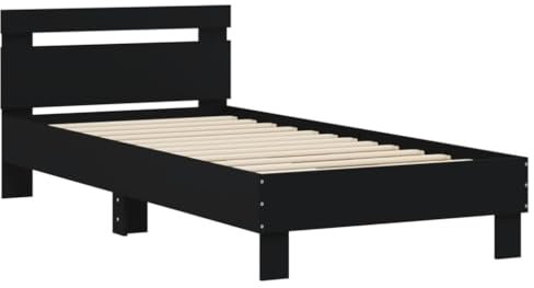 vidaXL Bettgestell, Bett mit Kopfteil, Bettrahmen mit Lattenrost für Schlafzimmer, Schlafzimmerbett Einzelbett, Schwarz 75x190cm Holzwerkstoff