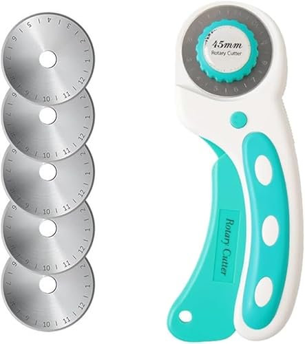 Janjunsi Coupeur rotatif,45mm Rolling Cutter Roller Fabric Rotary Fabric Cutter avec avec 5 lames supplémentaires Poignée ergonomique Pour couper le tissu, le cuir, le scrapbooking et le quilting
