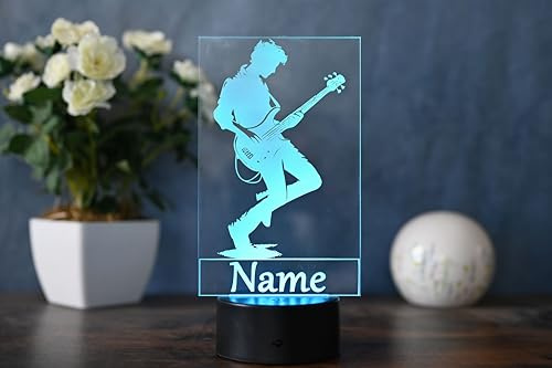 Optechvisual Personalisierte LED-Tischlampe für Bassgitarrenspieler - Geschenk für Musiker, Bassgitarre Dekor & LED-Beleuchtung