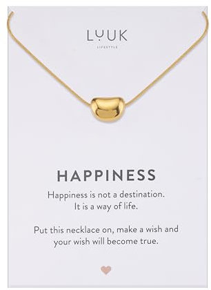 LUUK LIFESTYLE Edelstahlkette mit Bohne I Perle Anhänger, klassisch und minimalistisch, Business Schmuck, Geschenkidee für die Freundin, Gold