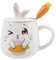 lachineuse - Tasse Lapin Coquin - Collection Bunny - Couvercle Oreilles de Lapin et Cuillère Carotte - Porcelaine et Métal - 425 ML - Café, Thé, Chocolat, Cappuccino - Idée Cadeau Originale