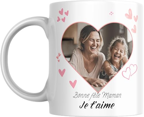 fapadjo Mug Personnalisé avec photo et texte LOVE Cadeau Fête des Mères et Fête des Grands Mères - Maman - Anniversaire femme- Céramique 330ml