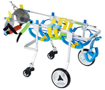 ZONABSQQ Verstellbarer 4-Räder-Rollstuhl, einfach zu montieren, voll unterstützter Gehwagen, Rehabilitations-Hundelaufgerät