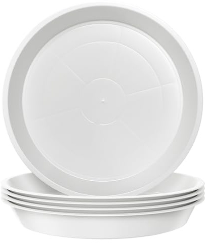 Kunjocy Pack of 5 White Plant Pot Saucers, 32 CM Round Plant Pots Trays Garden Plant Saucer Plant Plastic Plate Pot Tray for Garden Indoor Outdoor Fit Plant Pot up to 30 CM (White, Outer 32 CM)