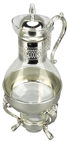 Glass Coffee Pot Set, Vintage Heatable Water Pitcher with Lid and Cup, Turkish Coffee Pot Milk and Coffee Warmer Glass Teapot Set for Home and Office Use (Silver)
