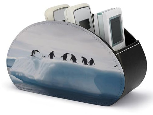 FJQWKLF Aufbewahrungsbox für Fernbedienungen aus PU-Leder, Organizer mit 5 Fächern und Pinguin-Aufdruck für Fernseher, Klimaanlagen-Fernbedienungen, ideal für Wohnzimmer, Schlafzimmer