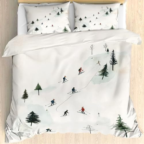 AopKrymth Bettwäsche 135x200 2teilig Ski Winter Skifahrer Bettwäsche-Sets Extreme Sport Bettbezug und 1 Kissenbezüge 80x80, Weiche Wendebettwäsche, Mikrofaser Bettbezüge mit Reißverschluss