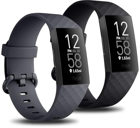 Mugust Lot de 2 bracelets de rechange souples compatibles avec montre Fitbit Charge 3/Fitbit Charge 4, pour homme et femme, taille S et L, Noir/bleu de minuit, L 7.1 -8.7