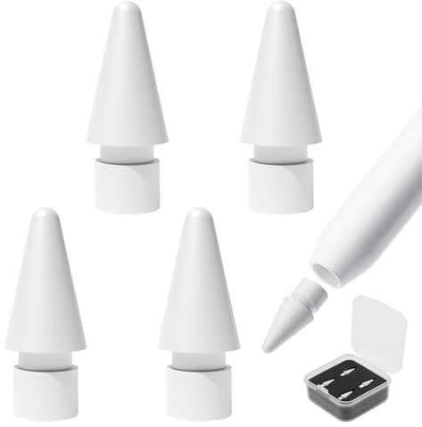 4 Pezzi Punte per Penna, Punte Apple Pencil di Ricambio, Apple Pencil Tips, Punta di Ricambio per Punte Ipencil Altamente Sensibili, Disegno e Scrittura, Bianco con Scatola di Immagazzinaggio