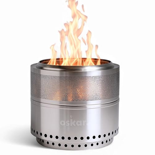 Oskar Edelstahl Feuerschale Ø50 cm | Feuerkorb für Garten & Terrasse | Mit Zuglöchern, Standfuß & Deckel | Hitzebeständig & raucharm | Klappbare Feuerstelle