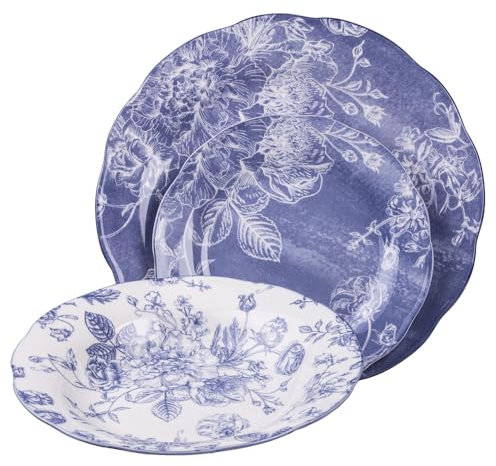 Villa d'Este Home Tivoli Tafelservice 18-teilig Porzellan 6 Plätze Blumendekor lila Fleurette