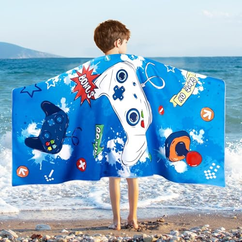 WERNNSAI Game Microfibre Beach Towel for Kids, 76 x 150cm Bath Towel | Quick Dry Sand Free Pool Towel for Boys Super Absorbent Bath Pool Camping Holiday Essentials Travel Towels for Summer
