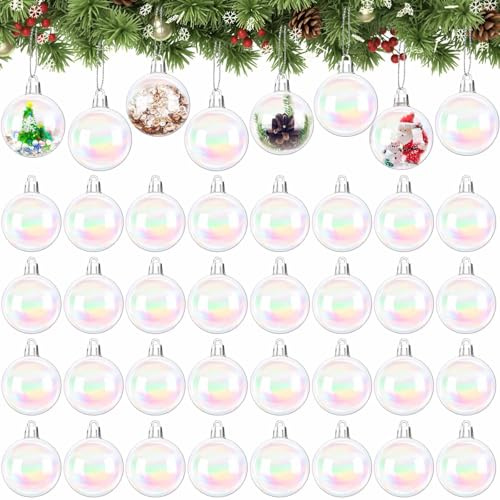 60 bolas de adorno iridiscentes, bola transparente de arco iris de Navidad de 5 cm, bolas de plástico colgantes de burbujas para árbol de Navidad, fiesta, decoración del hogar, accesorios de Halloween