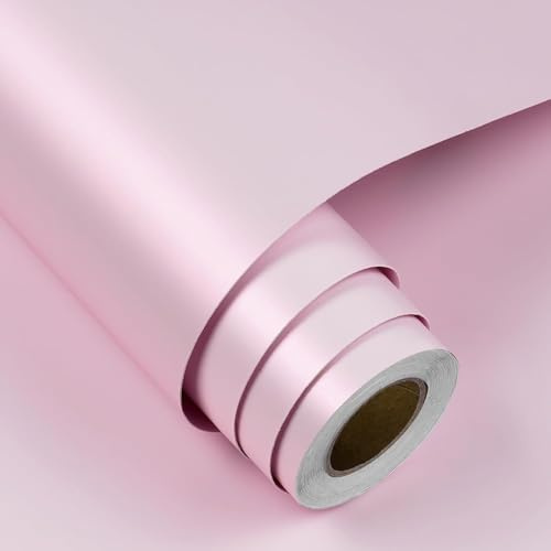 FunStick Papier Peint Adhésif Metal Rose Pastel Revetement Mural Adhesif Chambre Brillant Rose Papier Adhesif pour Meuble Cuisine Réfrigérateur Lave-Vaisselle Effet Acier Inoxydable Métal 40CMX2M