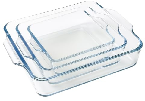 pantrytine 3pcs Square Glass Baking Tray, Oven Dish with Handles | Three Sizes of Small Casserole Dish, For Microwave&Air Fryer, Borosilicate GlassTransparent, Oven safe up to 300°C