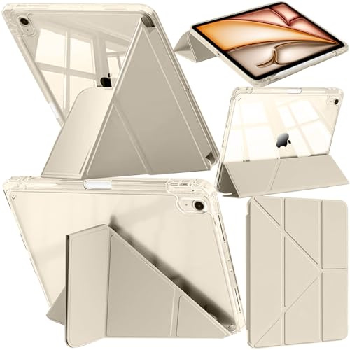 A-BEAUTY Funda Compatible con iPad Air 13 Pulgadas M3/M2 (2025/2024) con Portalápiz, Transparente Antigolpes Cover, Pencil Pro/Pencil (USB-C), 6 en 1 con Soporte, Estrella