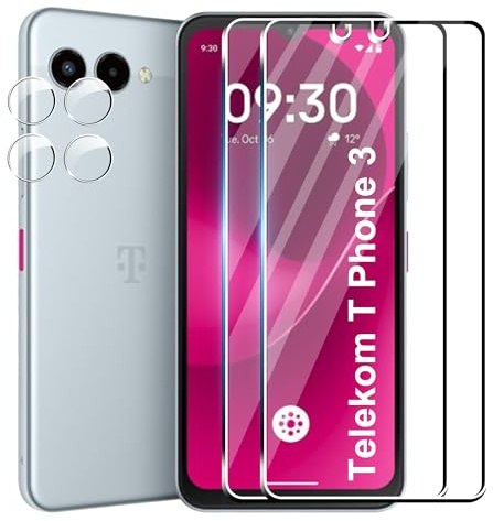 FDHYFGDY Schutzfolie für Telekom T Phone 3 für Panzerglas, 2+2 Stück Kameraschutz und Glasschutzfolie,9H Härte, Anti-Bläschen HD Displayschutz