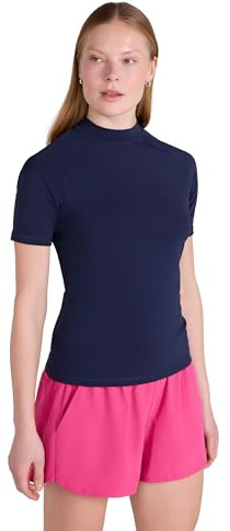 Mountain Warehouse Short Sleeves Womens UV Rash Vest - UPF50+, Ladies Rash Guard, Quick Dry, Flat Seams Top - Spring Summer Swimming, Beach, Under a Wetsuit Dark Blue 20