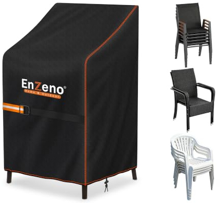 Enzeno Housse Chaise Exterieur,Bâche Chaise Empilable Jardin,70x70x80/120cm | Housse de Protection Imperméable Oxford 210D Anti-UV Anti-Vent Bâche avec Cordon Serrage pour Empilable Chaises Mobilier
