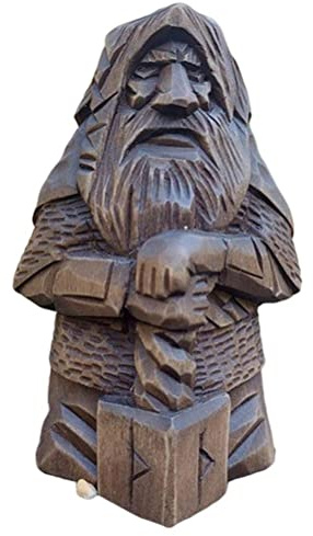 HELEVIA Odin Thors Resin Viking Statue, Resin Spearman Sculpture Norse Warrior Figure, Art Craft Ornaments, for Home Outdoor Garden Decoration (Thunder - hammer)