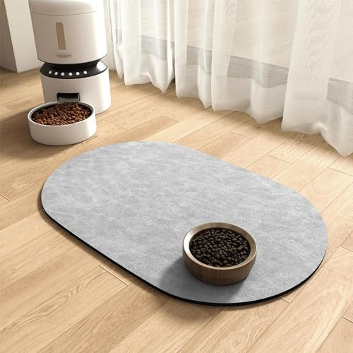Absorbent Dog Food Mat-Cat Mat for Food and Water Bowl, Quick Dry Pet Food Mat, No Stains Dog Feeding Placemat, Dogs Accessories Pet Supplies (Light Grey, 12”x 19”)