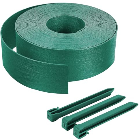 VOUNOT® Bordure de Jardin en PE 10 mètres avec 6 Piquets d’ancrage Bordure de Gazon Flexible Bordurette de Pelouse Aspect Naturel Hauteur 8cm Epaisseur 3mm Vert