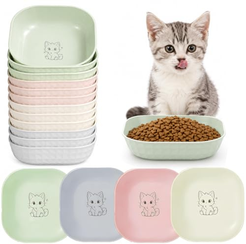 Idota Lot de 12 gamelles plates pour chat - 14,5 cm - En plastique multicolore - Rectangulaires