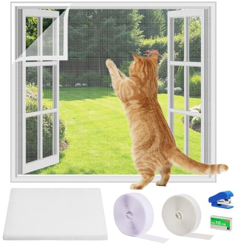 AOOWU Fly Screens For Windows, Adjustable DIY Fly Screen Window 100x 130 cm, Window Screen Mesh, Window Netting for Insects, Insect Mesh Mosquito Bug Net, Cuttable Mosquito Net, Pet Screen, White
