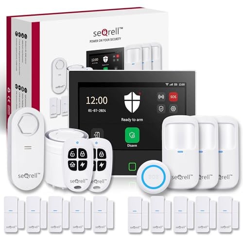 seQrell® Alarmanlage Haus WLAN und GSM 4G mit 7” Touchscreen und 5000 mAh Akku, Alarmanlage Haus, Alexa und Google, Einbruch Alarm mit Tuya Smart Life App, Wasserleckdetektor, SQ7024B