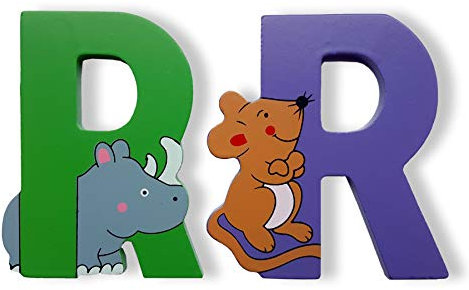 Vinsani® Wooden Jungle Animal Alphabet Letters Personalised Bedroom Wall Door Name (R)