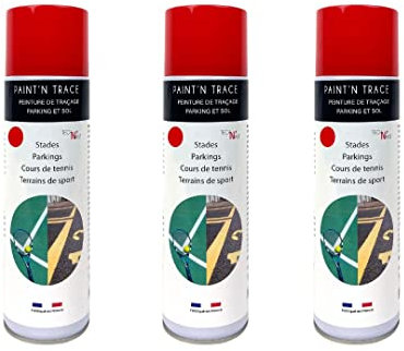 Tech'N'Fast PAINT'N TRACE : Peinture de traçage de lignes de parkings, terrains de sport et marquage de sécurité -Lot de 3 bombes peinture rouge de traçage 500ml (rouge)