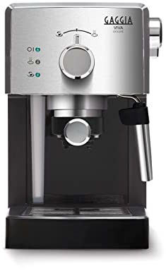 Gaggia RI8435/11 Viva Deluxe - Cafetera Espresso Manual, para Café Molido y Monodosis, 1025W, 1L, Negro/Plateado