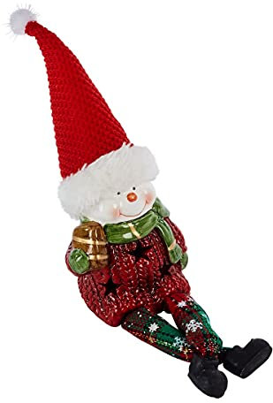 Viva domo LED Kantensitzer Hubert & Hermann, Kantenhocker mit Schwingbeinen & LEDs, Weihnachtsmänner, Terrakotta, 7,5 x 6 x 24 cm