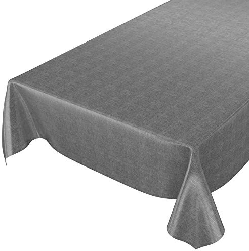 ANRO Wachstuchtischdecke Wachstuch Wachstischdecke Tischdecke Wachstuchdecke Anthrazit Leinenoptik 260x140cm eingefasst abwaschbar wasserabweisend Gartentischdecke Meterware pflegeleicht