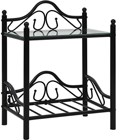 vidaXL Nachttisch Stahl Hartglas Schwarz Nachtschrank Nachtkonsole Kommode