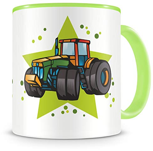 Samunshi® Kinder-Tasse mit Traktor als Motiv Trecker Bild Kaffeetasse Teetasse Becher Kakaotasse grün