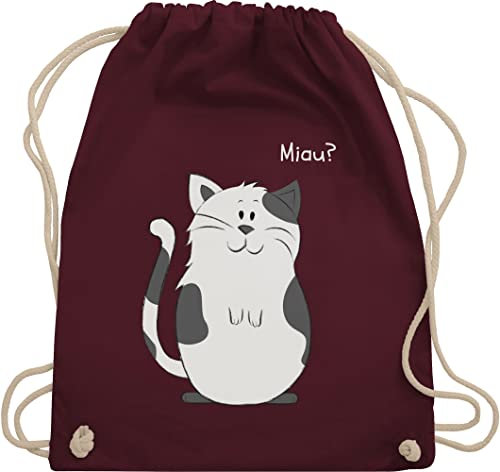 Turnbeutel Rucksack - Tiermotiv Animal Print - lustige Katze - Unisize - Bordeauxrot - sport beutel kinder tiere rucksäcke stofftaschen turnsackl backpack bags gym bag stofftasche baumwolle
